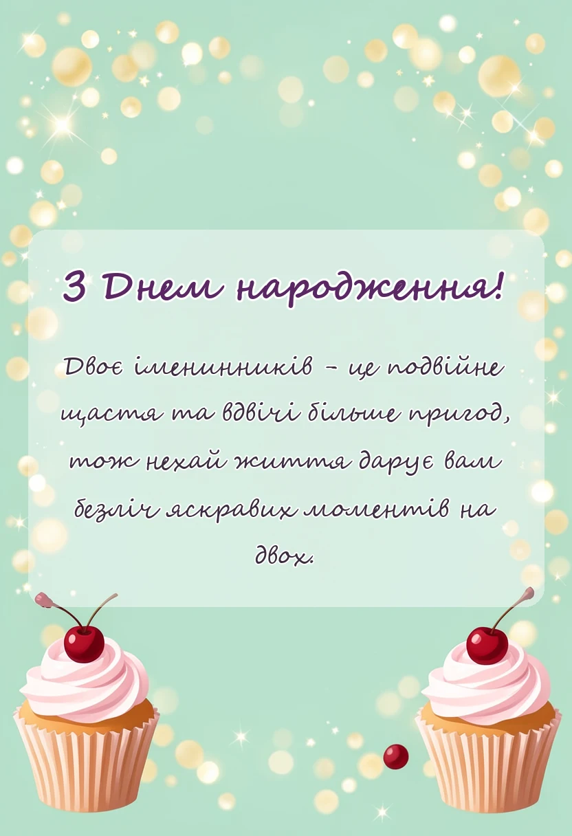 вітальна листівка - вітання з днем народження двійнят хлопчика і дівчинки