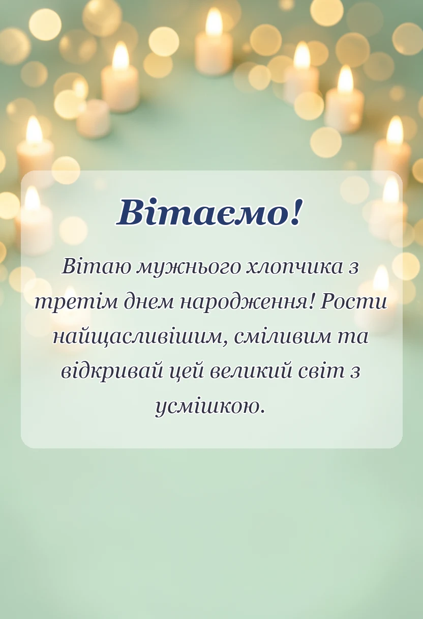 вітальна листівка - привітання з днем народження 3 роки хлопчику
