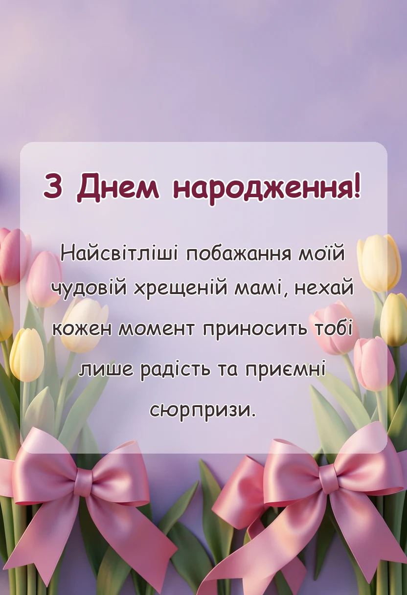 листівка з побажанням - привітання з днем народження хрещеній мамі