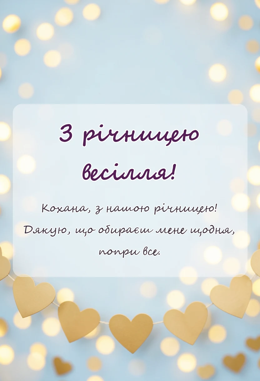 листівка з побажанням - привітання з річницею весілля дружині