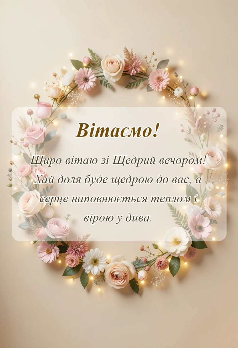 красива листівка: привітання з щедрим вечором