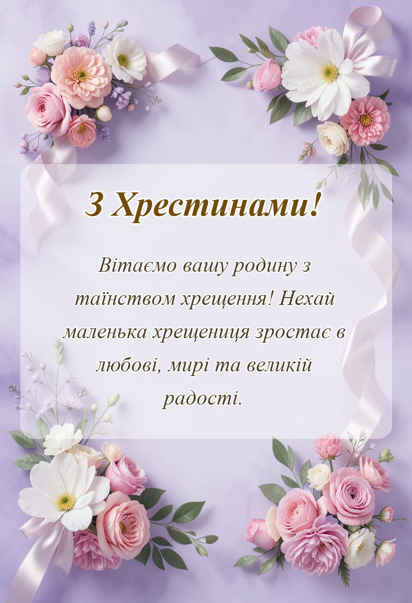 святкова картинка: короткі привітання з хрестинами дівчинки