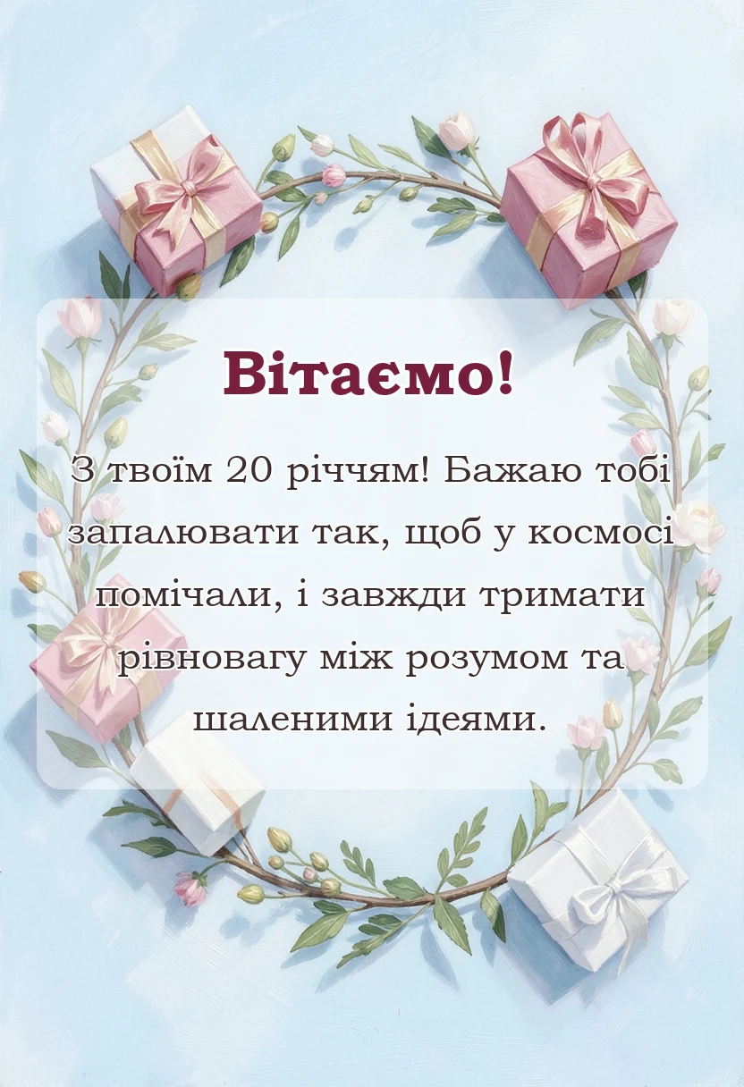 листівка з побажанням - прикольні привітання з 20 річчям