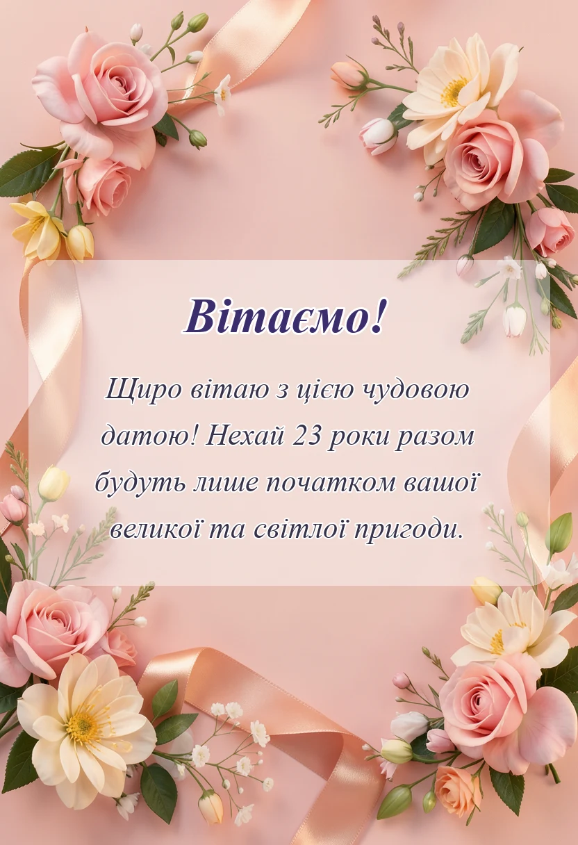 вітальна листівка - привітання з днем весілля 23 роки