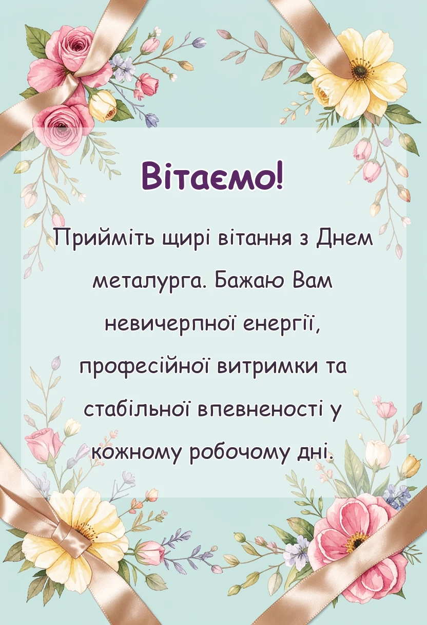 красива листівка: привітання з днем металурга