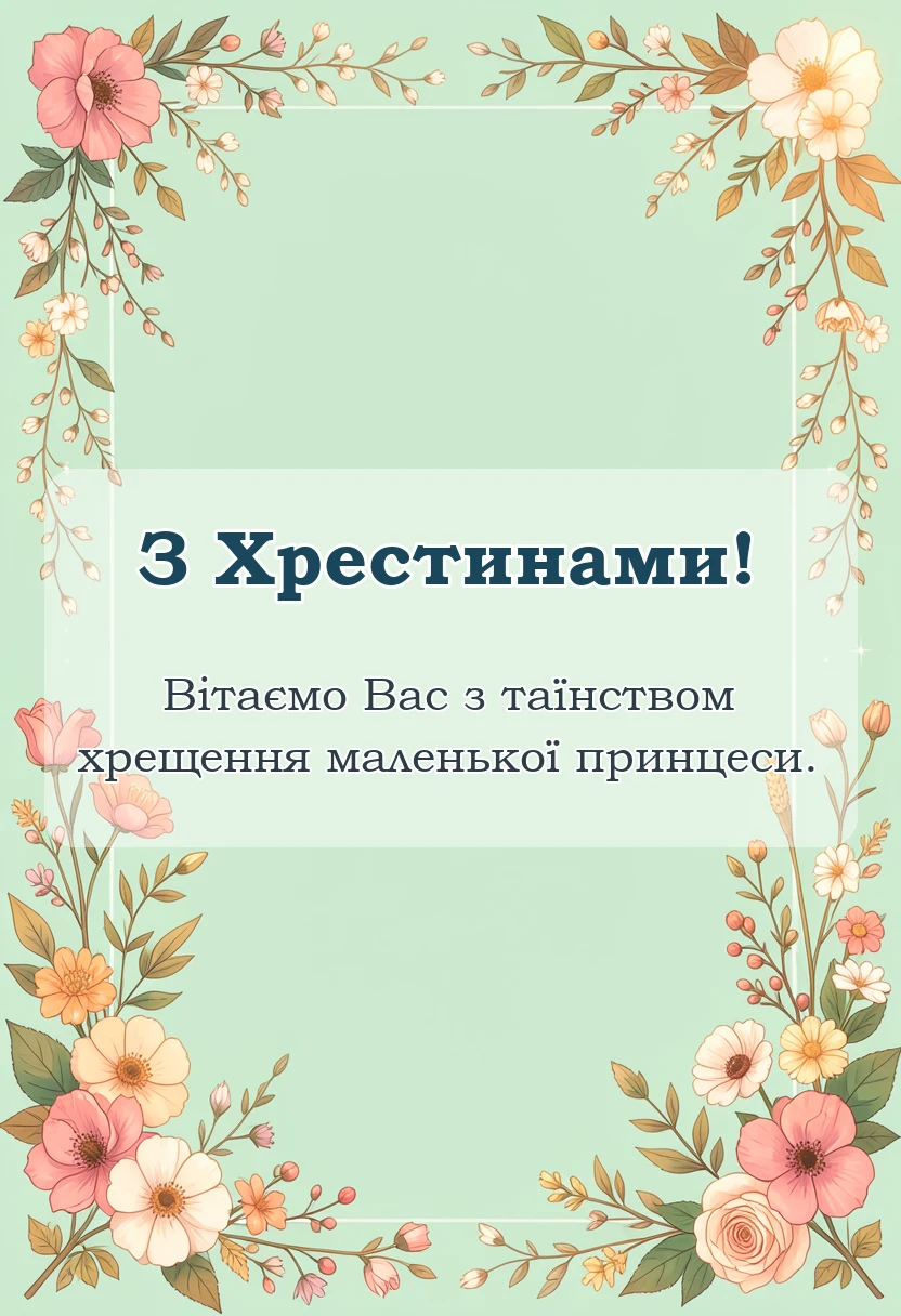 унікальна листівка - короткі привітання з хрестинами дівчинки
