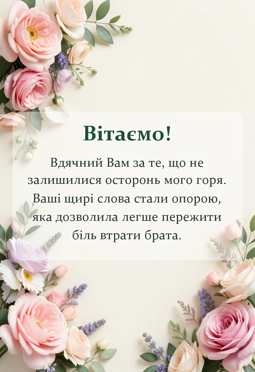 вітальна листівка - подяка за співчуття з приводу смерті брата