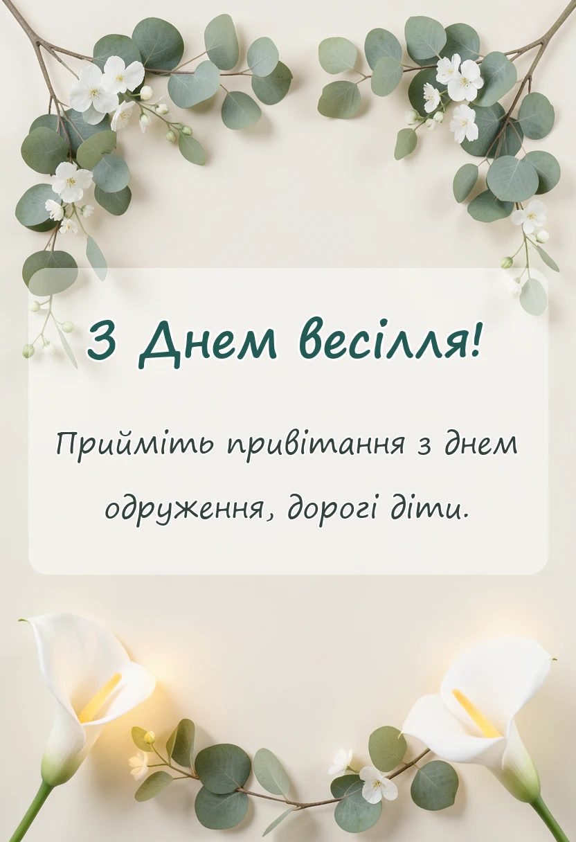 вітальна листівка - привітання з одруженням сина