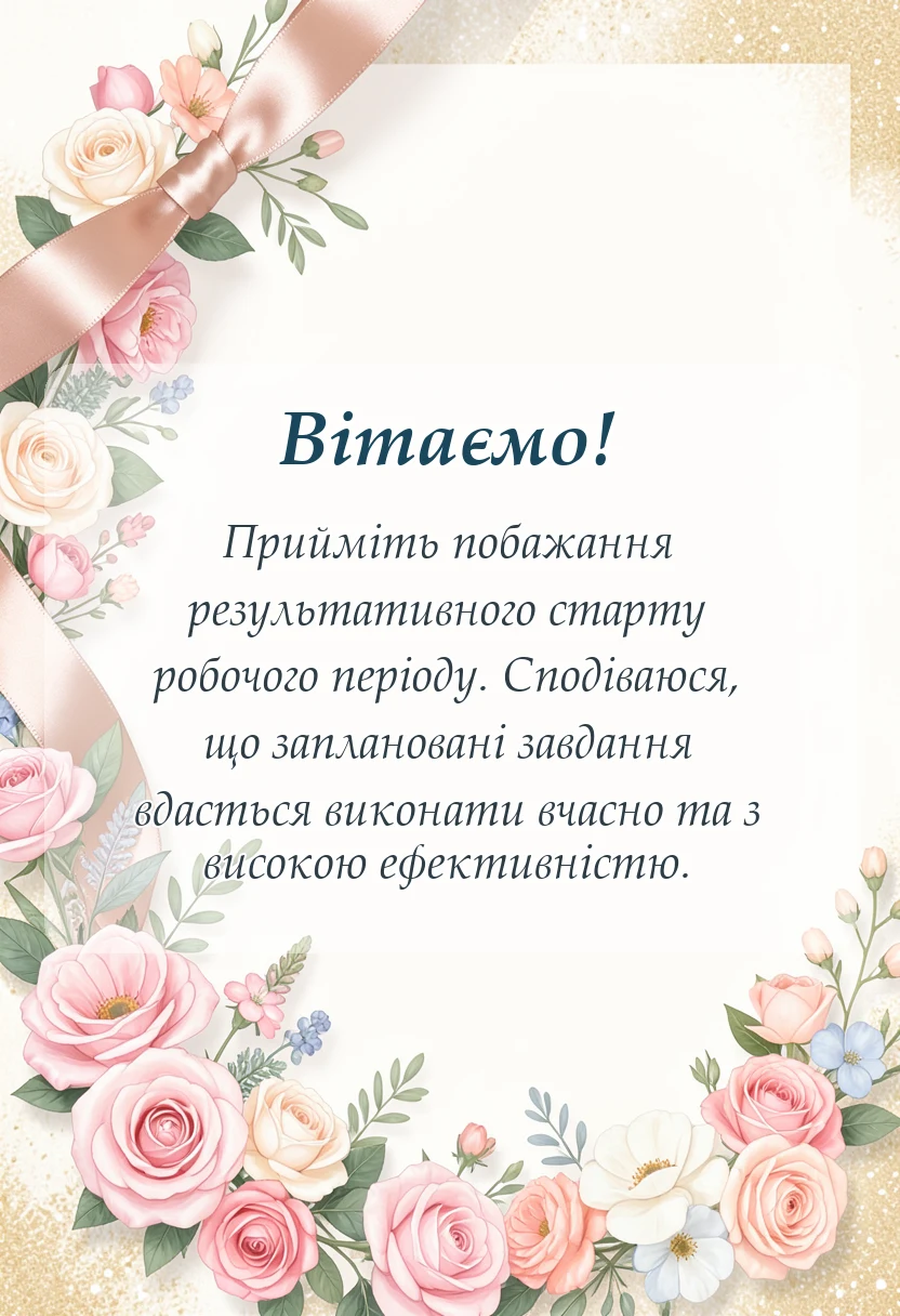 листівка з побажанням - привітання з початком нового тижня