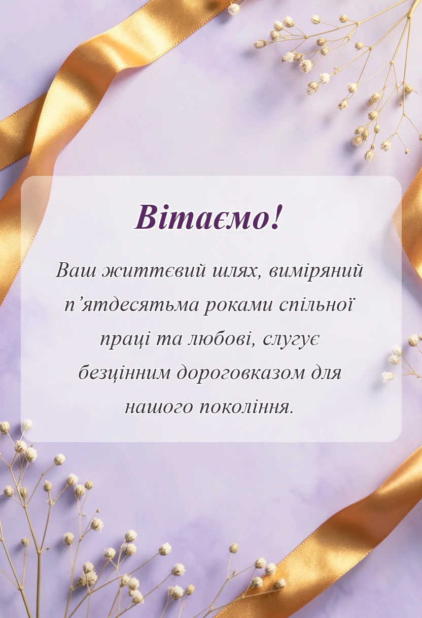 вітальна листівка - привітання на золоте весілля батькам