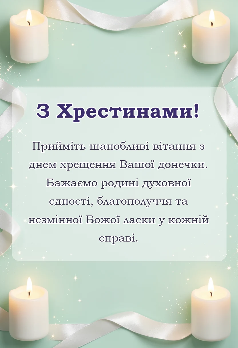 красива листівка: картинка з хрещенням донечки
