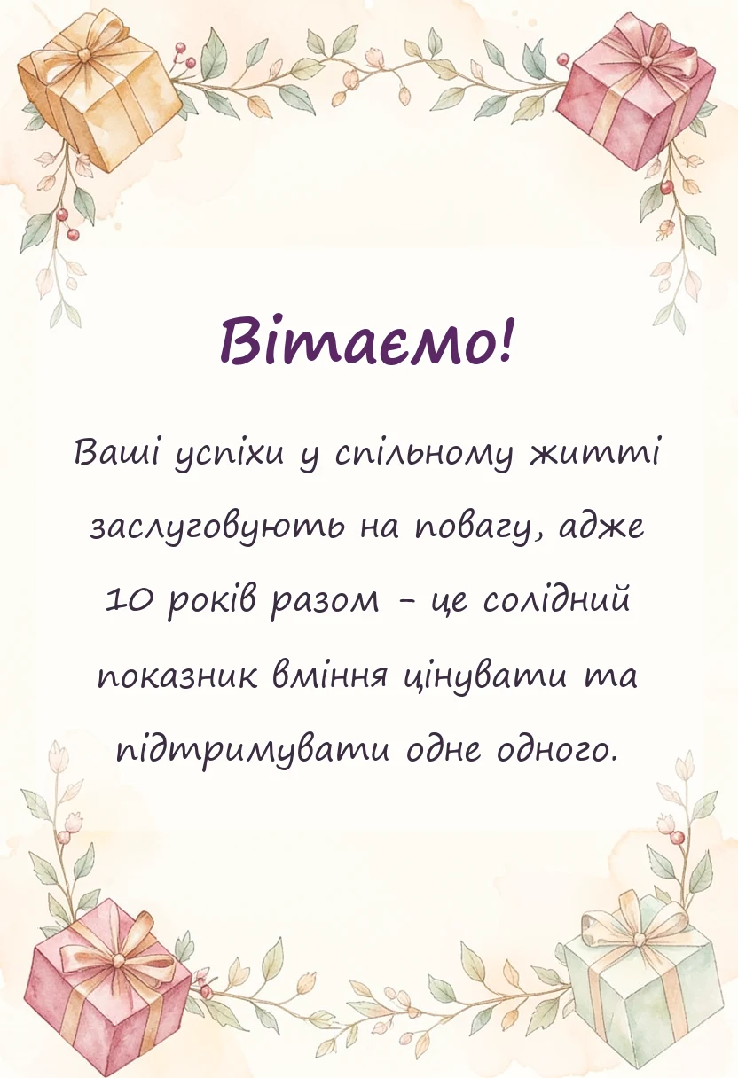 унікальна листівка - привітання з олов'яним весіллям