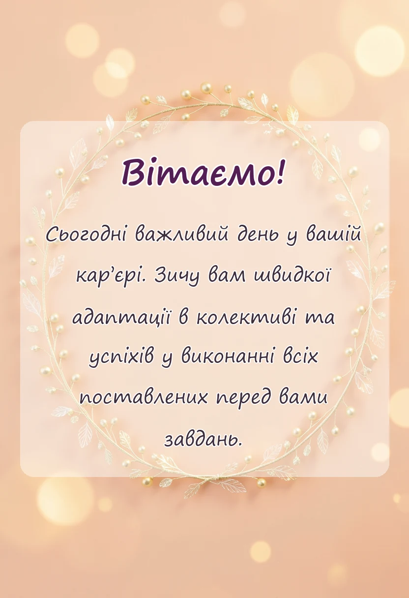вітальна листівка - привітання з першим робочим днем