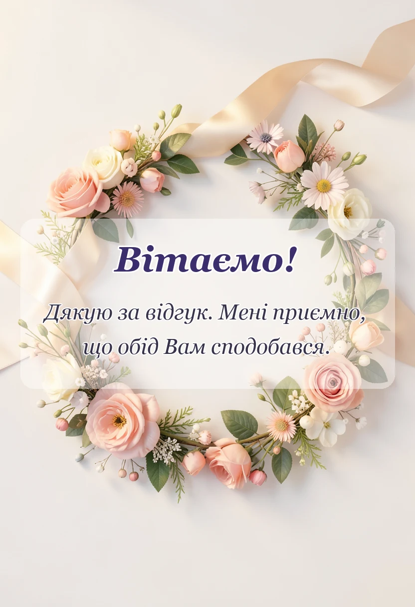 унікальна листівка - відповідь на подяку за обід готові фрази