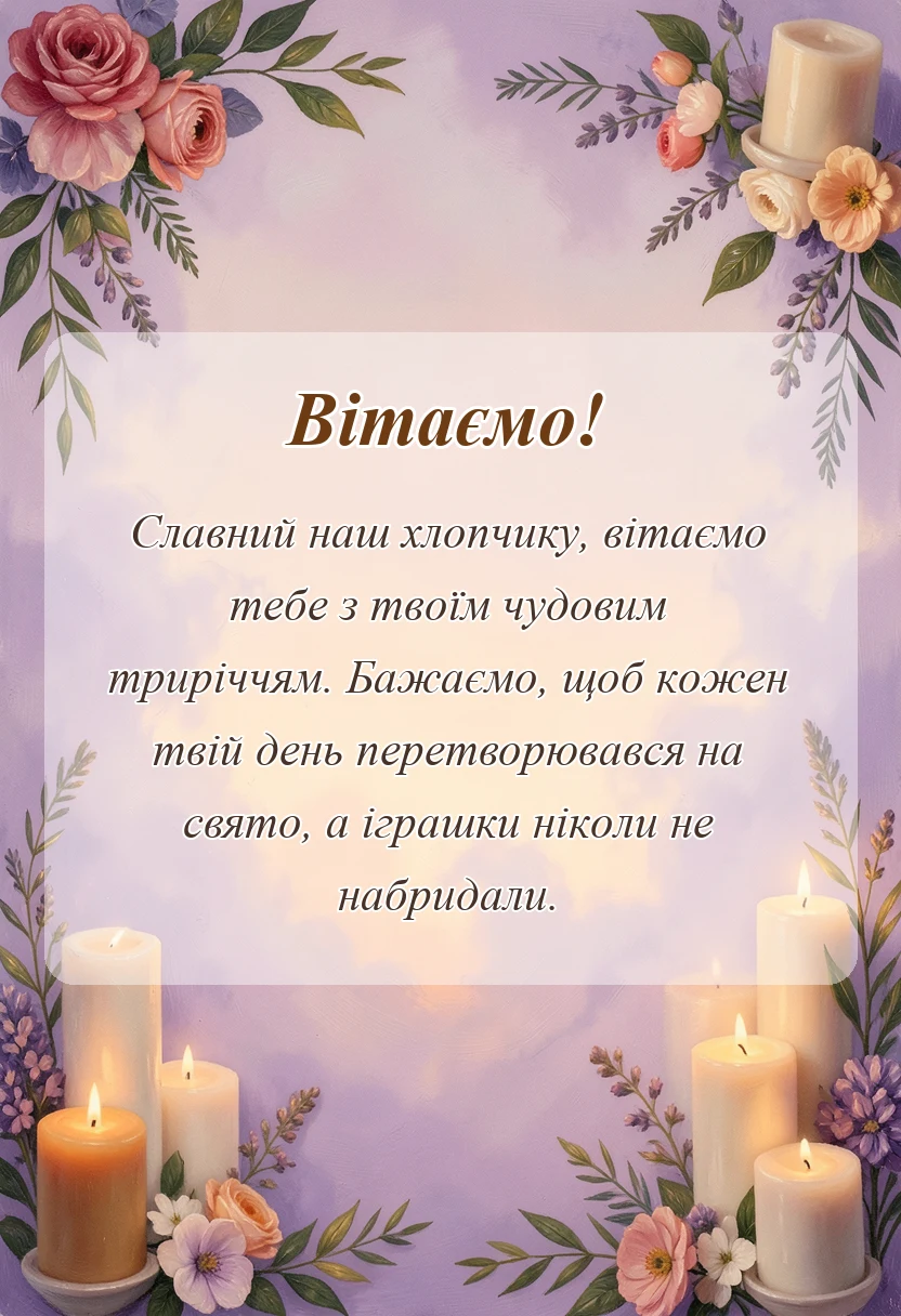 унікальна листівка - привітання з днем народження 3 роки хлопчику