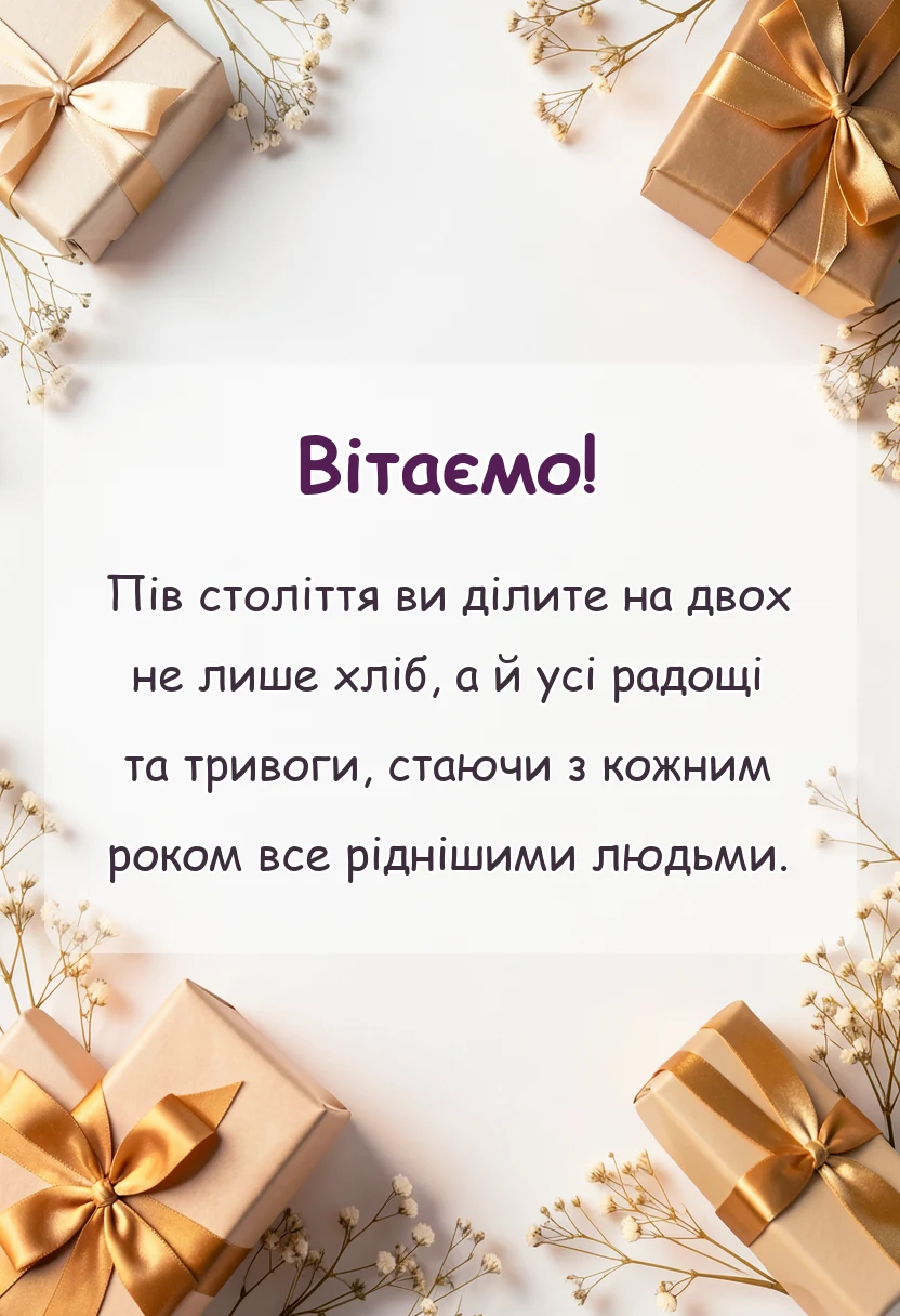 красива листівка: привітання на золоте весілля батькам