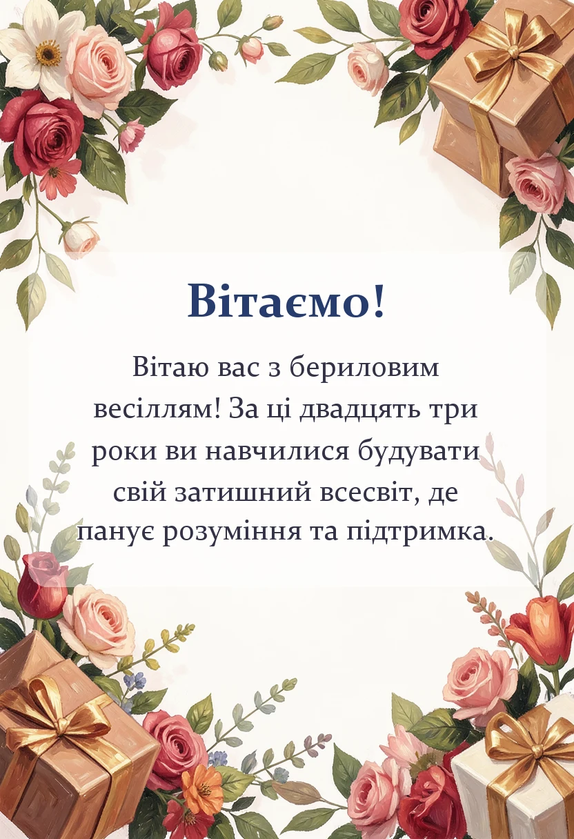 листівка з побажанням - привітання з днем весілля 23 роки