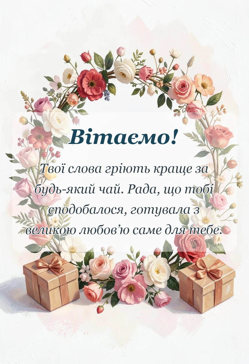 вітальна листівка - відповідь на подяку за обід готові фрази