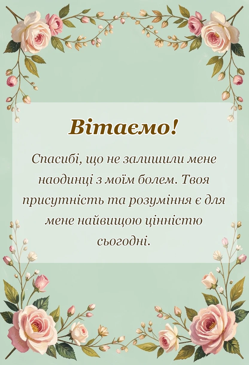 вітальна листівка - подяка за співчуття своїми словами