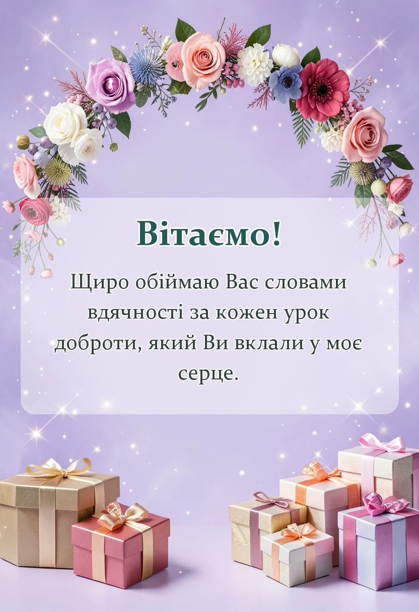 листівка з побажанням - подяка першій вчительці від учня