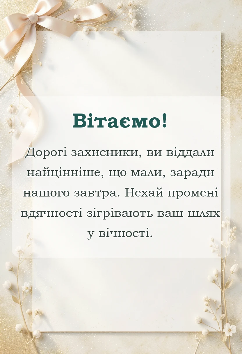 листівка з побажанням - слова подяки загиблим воїнам в прозі