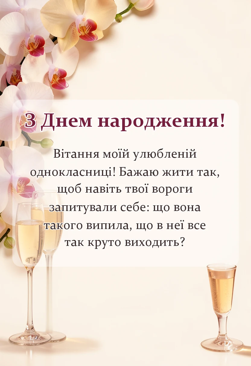 вітальна листівка - привітання з днем народження однокласниці