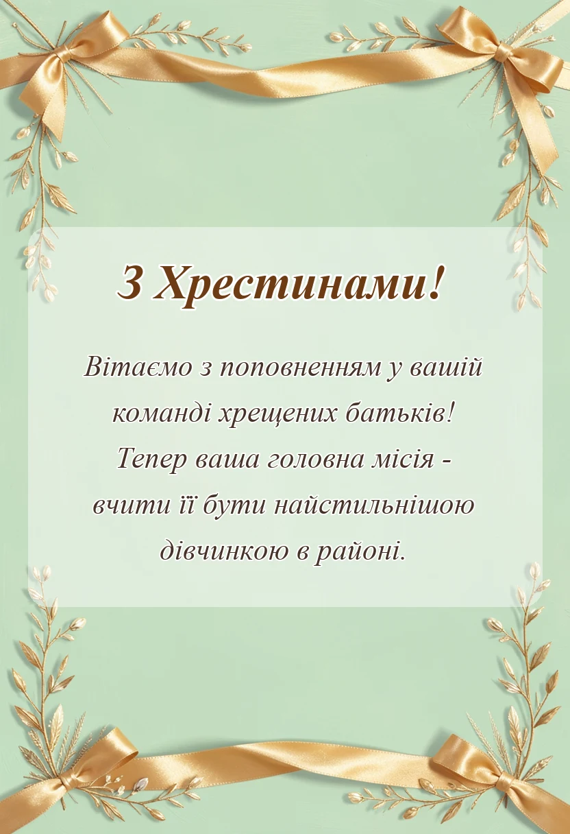 вітальна листівка - короткі привітання з хрестинами дівчинки