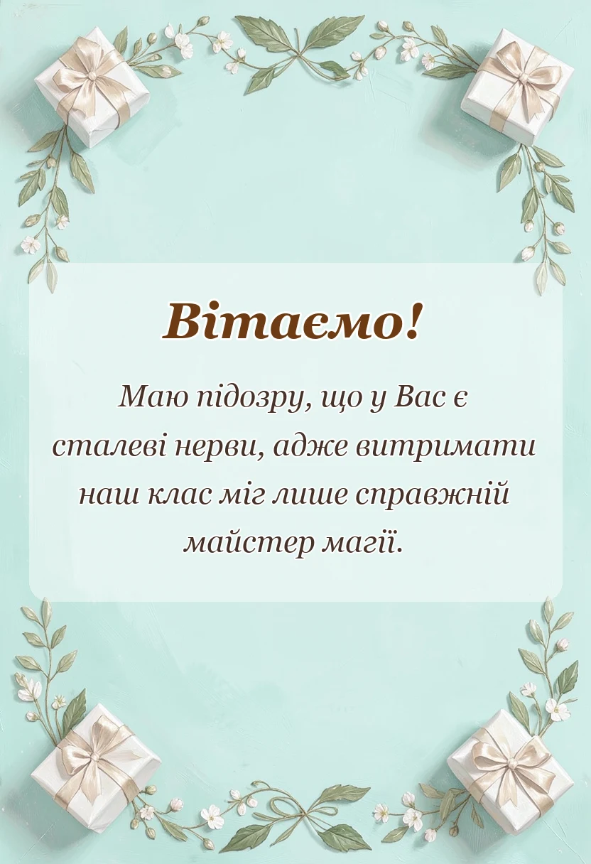 листівка з побажанням - подяка першій вчительці від учня