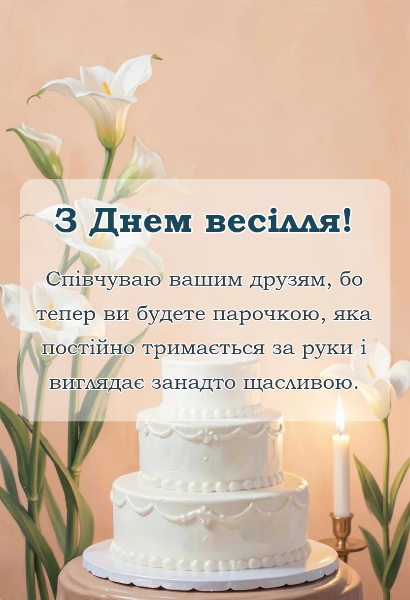 унікальна листівка - коротке привітання на весілля