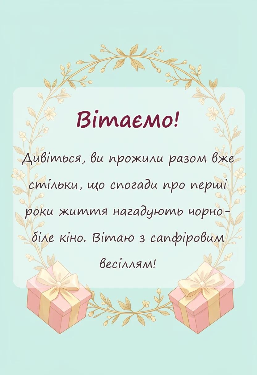 листівка з побажанням - привітання з сапфіровим весіллям