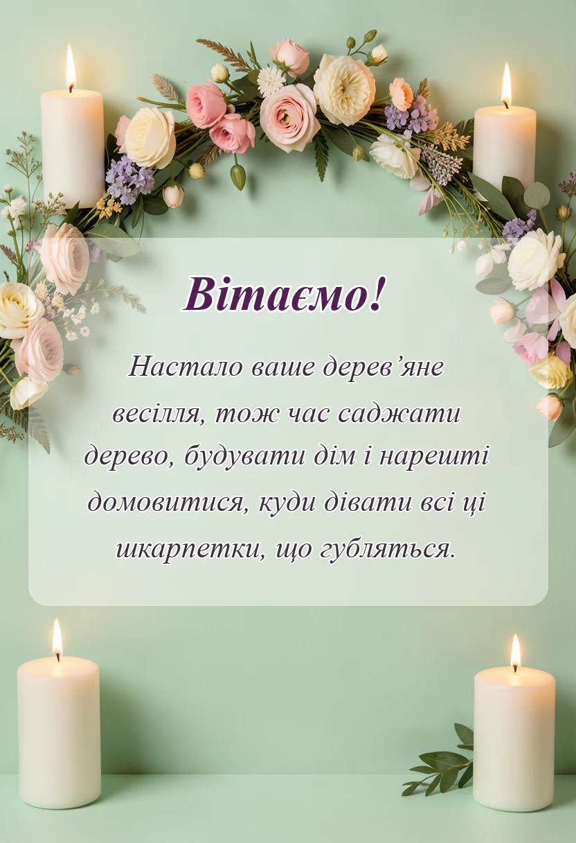 листівка з побажанням - привітання з п’ятою річницею весілля