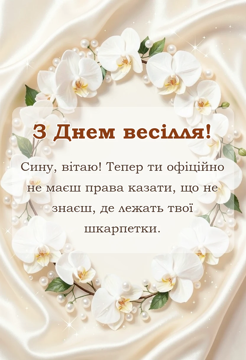унікальна листівка - привітання з одруженням сина