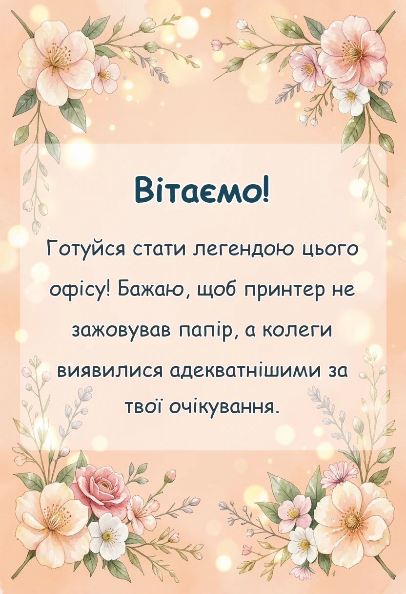 унікальна листівка - привітання з першим робочим днем