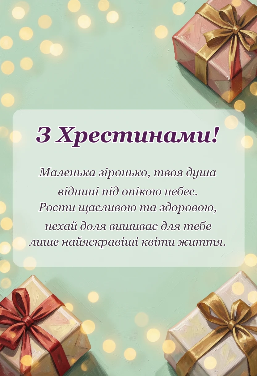 листівка з побажанням - короткі привітання з хрестинами дівчинки