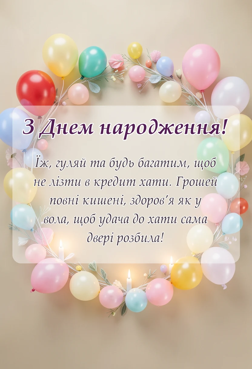 святкова картинка: смішні короткі тости на день народження