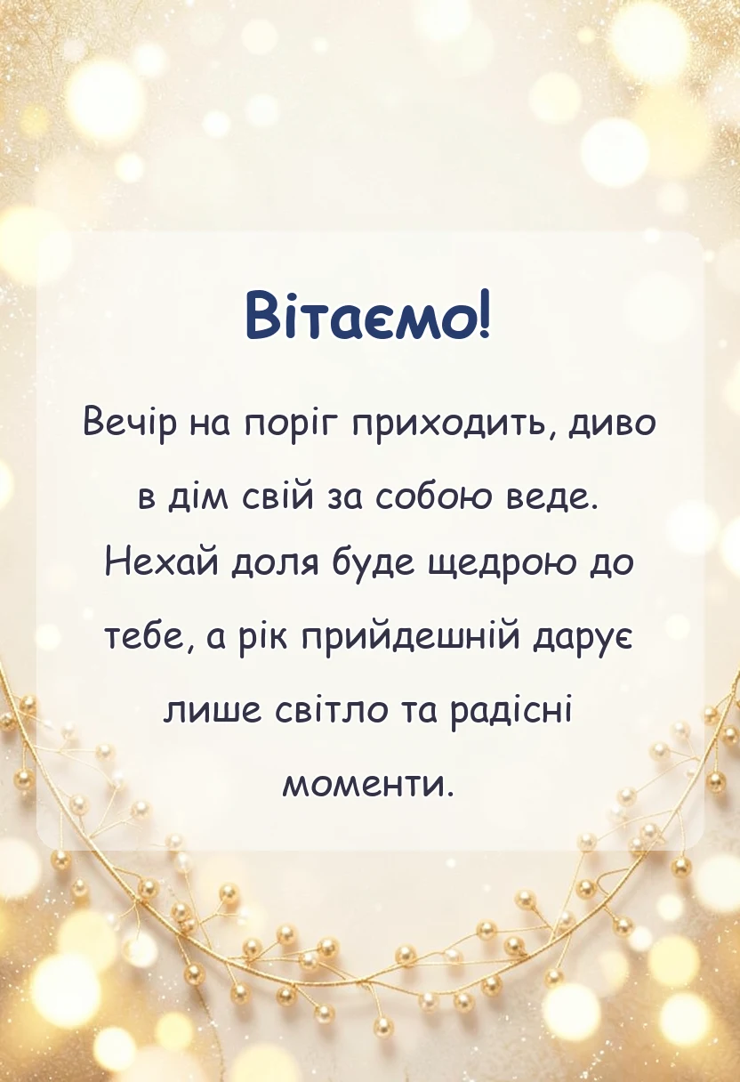 вітальна листівка - привітання з щедрим вечором та старим новим роком