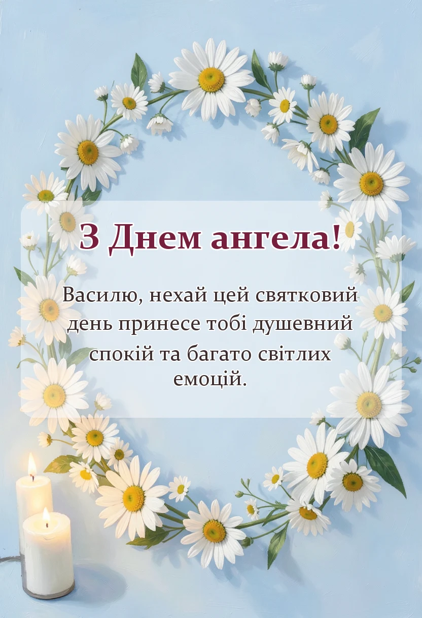 вітальна листівка - привітання з днем ангела василя своїми словами
