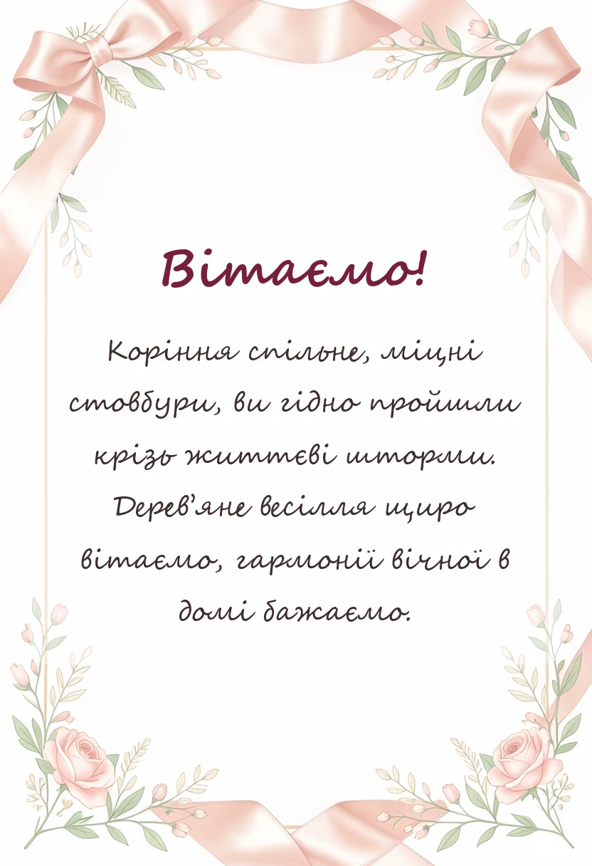 вітальна листівка - привітання з п’ятою річницею весілля