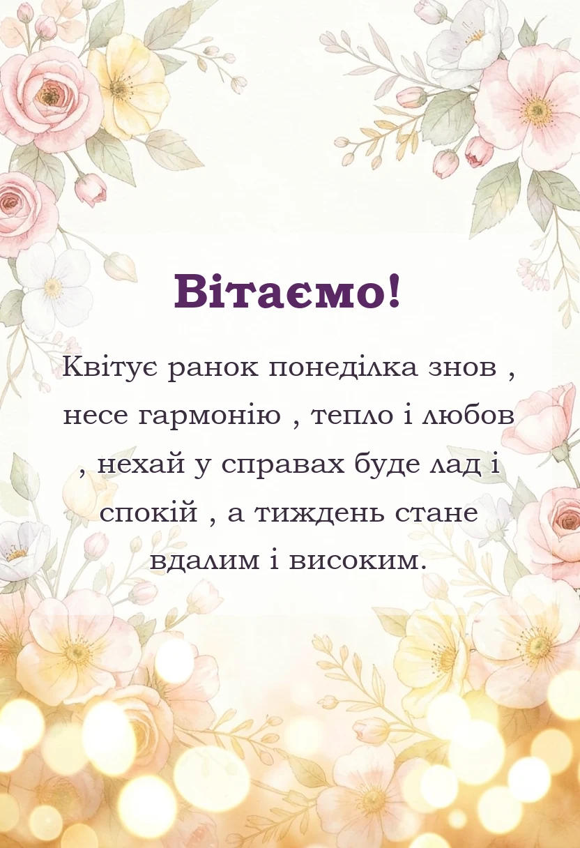 святкова картинка: привітання з початком нового тижня