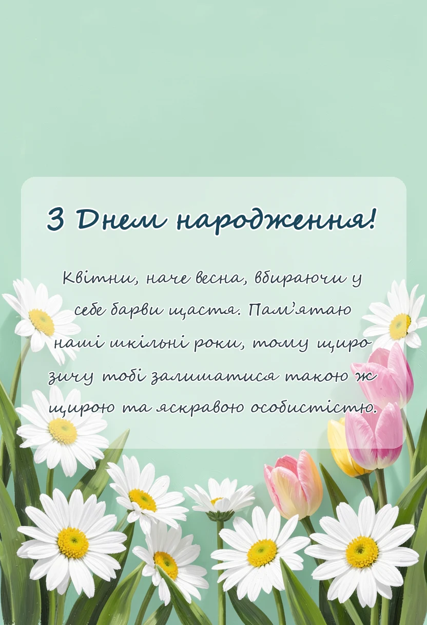 вітальна листівка - привітання з днем народження однокласниці