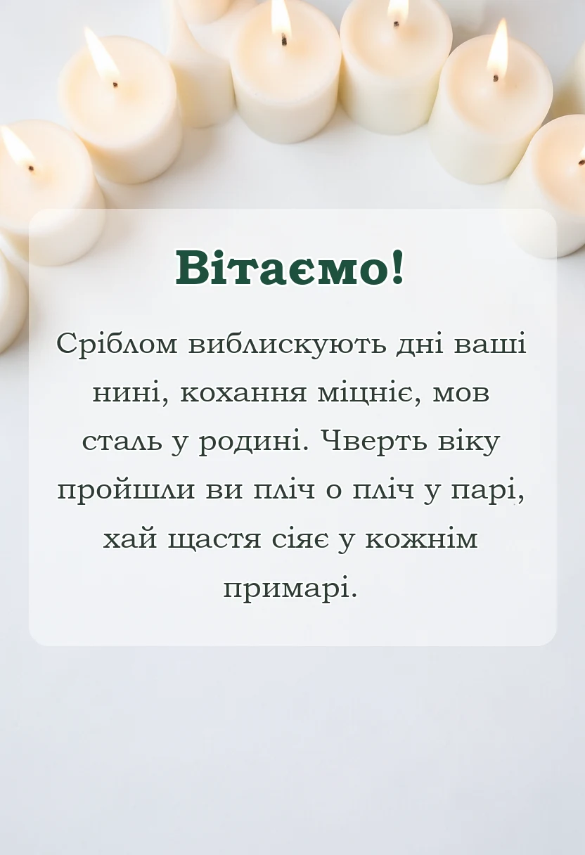 вітальна листівка - коротке привітання з срібним весіллям
