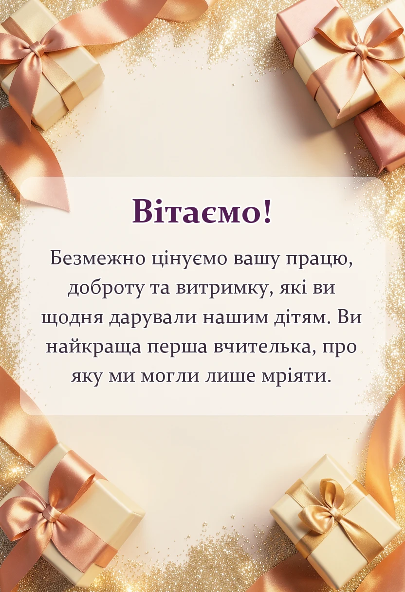 вітальна листівка - подяка першій вчительці від батьків