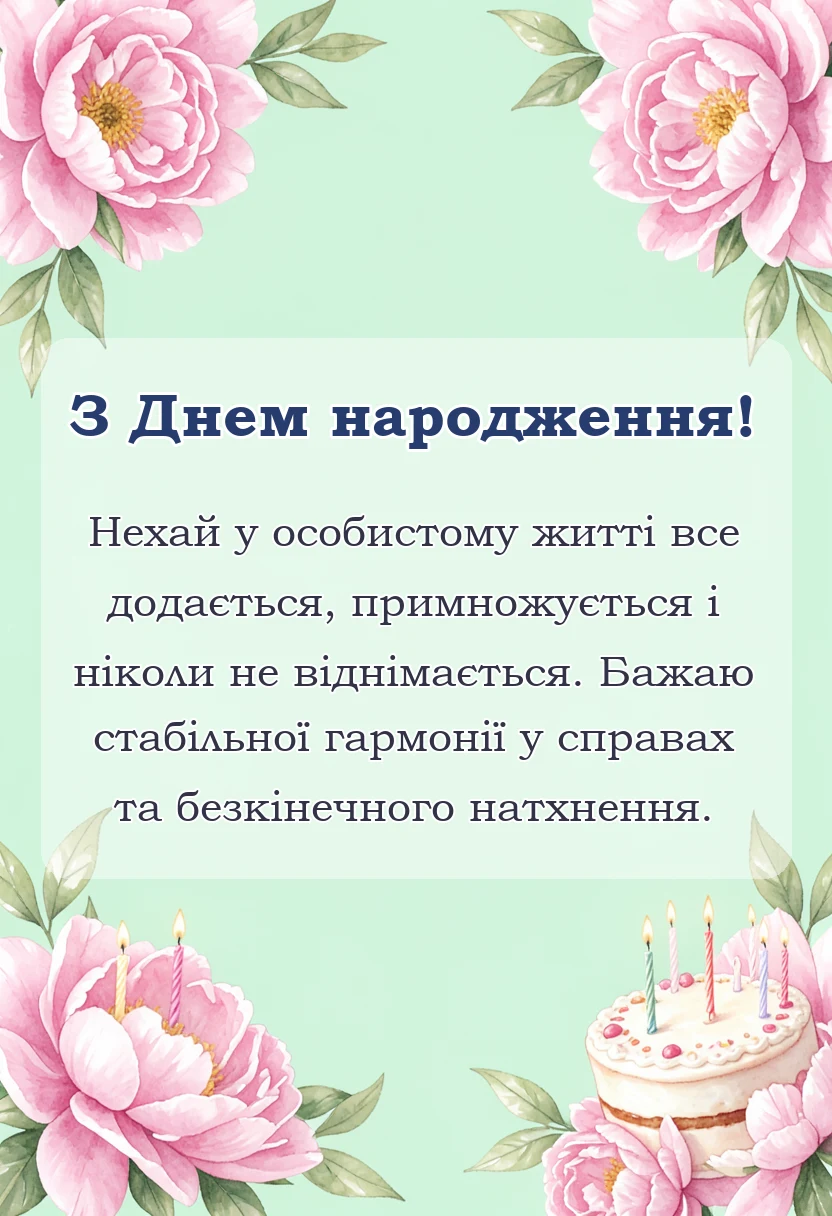 листівка з побажанням - привітання з днем народження бухгалтера своїми словами