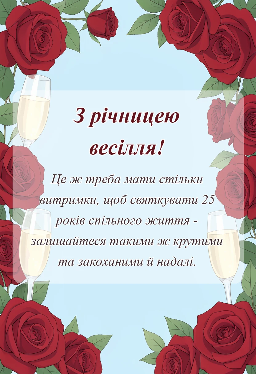 святкова картинка: прикольне привітання з срібним весіллям