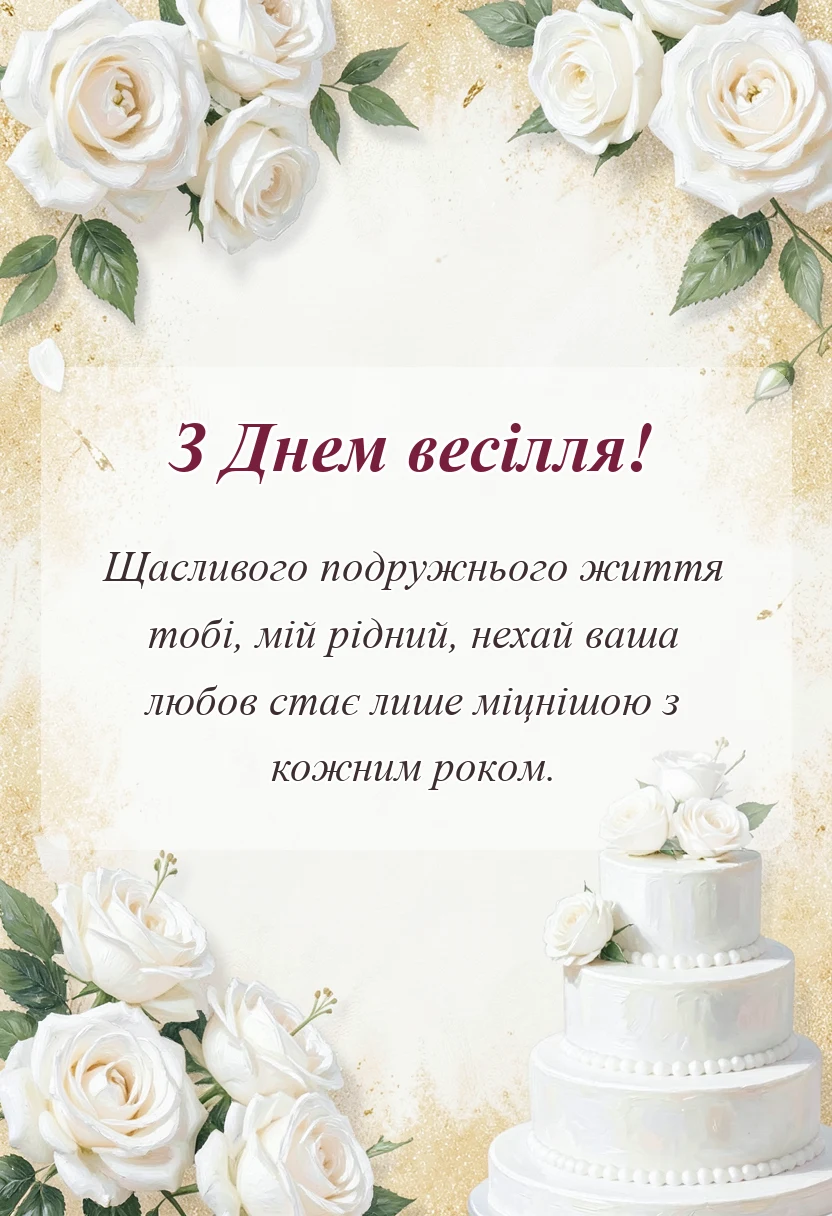 листівка з побажанням - привітання з одруженням сина