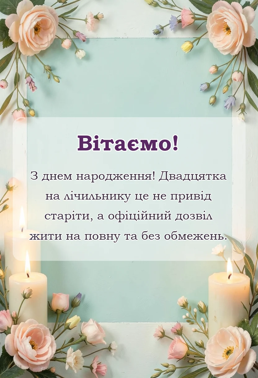 вітальна листівка - прикольні привітання з 20 річчям
