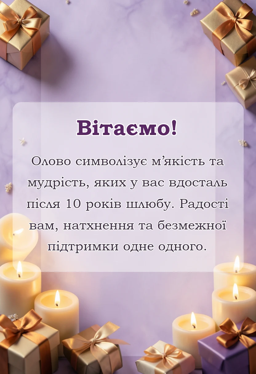 листівка з побажанням - привітання з олов'яним весіллям