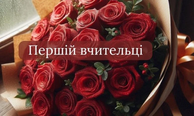 Квіти та напис Перший вчительці для привітання