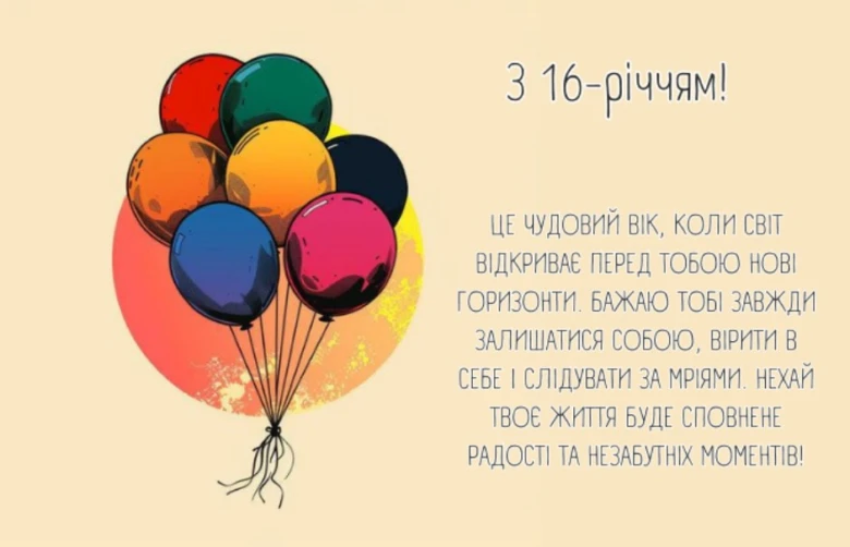 Кольорові кульки та привітання з днем народження на українській.