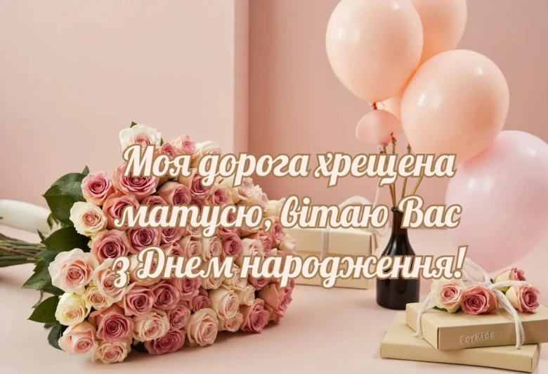 Квіти та кульки для привітання хрещеної мами з днем народження